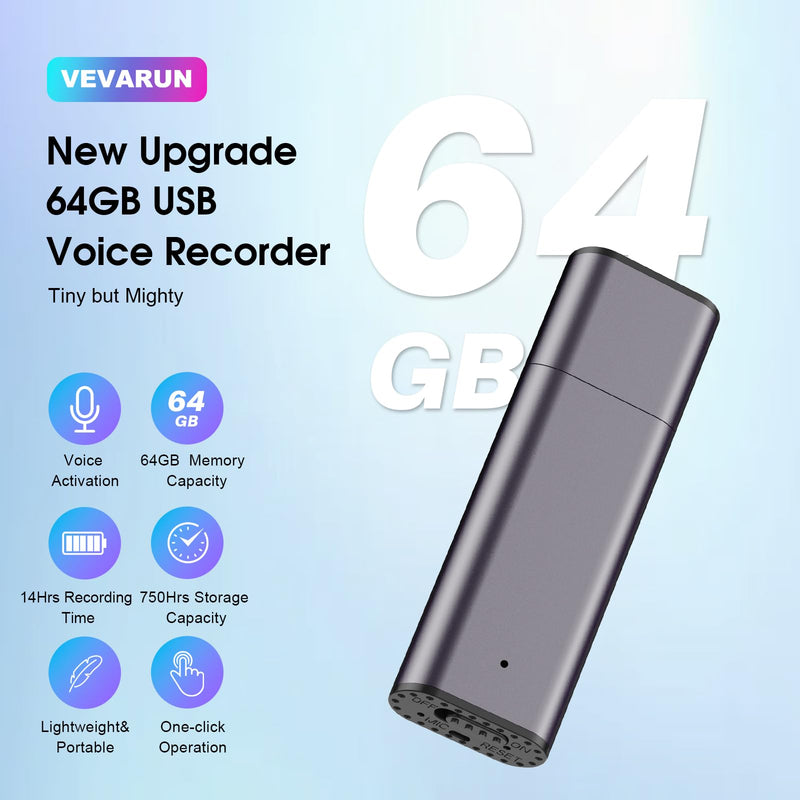 64GB Digital Voice Recorder Voice Activated Recorder USB Recording Device with Noise Reduction Rechargeable 750Hrs Small Pocket Audio Recording Devices for Lectures, Interview, Meeting, Class (Grey) Grey