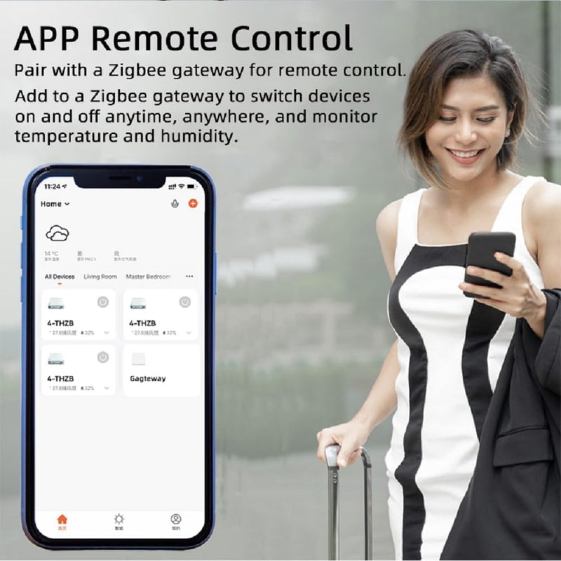 Easy Operation,Zigbee WiFi Temperature Switch ,with Waterproof Temperature Sensor Probe ,Remote Monitoring,Tuya App Remote 4 Channel 10A Clean Contact Relay Switch(tuya zigbee hub Needed) 4CH 110V Temperature Module