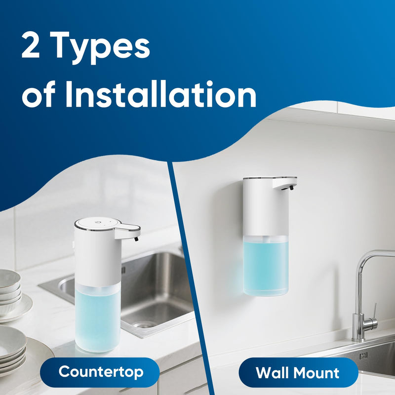 Automatic Soap Dispenser Touchless – 400ml Foaming Hand Soap Dispenser for Bathroom & Kitchen, Wall Mount or Countertop, 4 Adjustable Foam Levels, Rechargeable, IPX5 Waterproof White-foaming