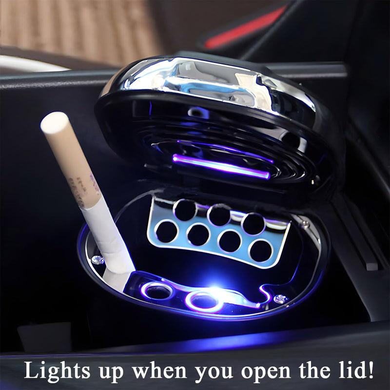 Car Ashtray with Lid, Rechargeable Stainless Auto Ashtray with LED Light Indicator, Portable Smell-Proof Ashtray Cup with Lid & Detachable Cigarette Lighter, Car Accessories (Red) Red