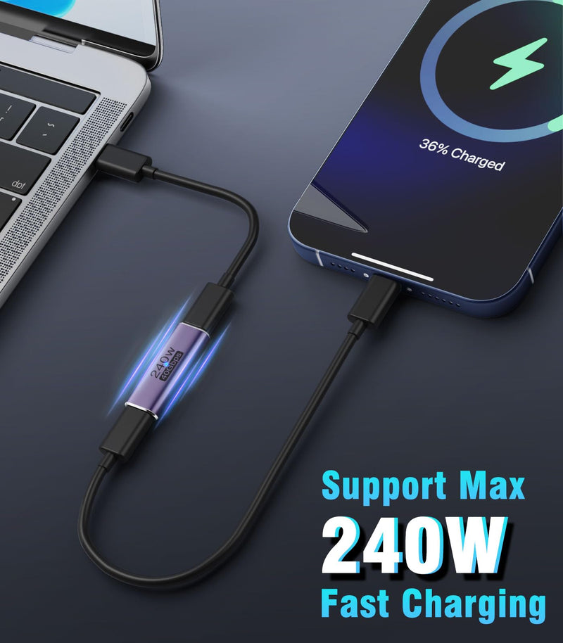MoKo USB C Female to Female Adapter, USB C Coupler Supporting 240W Fast Charging/40Gbps Data Transfer, USB Type C Extender with 8K@60Hz Video for MacBook, iPad, Thunderbolt 4/3-2 Pack