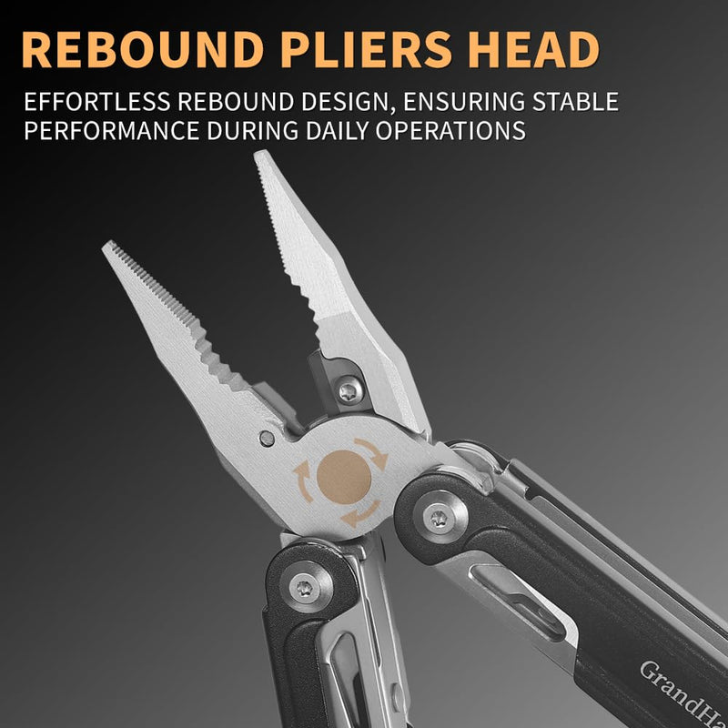 GrandHarvest 17-in-1 Stainless Steel Multi-Tool, self-locking practical multi-tool, equipped with large multi-purpose pliers, folding knife, belt clip, and nylon sheath, men's gift, EDC multi-tool