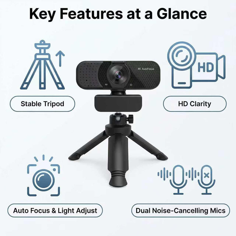 Gohero 4K Webcam with Dual PDAF Autofocus & Auto Light Correction | 2 Noise Reduction Mics, 83° FOV, Privacy Cover, USB-A, Pro Series Black002