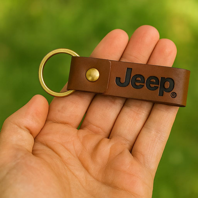 Jeep Keychain Genuine Leather - Officially Licensed Key Chain Wrangler Gladiator Cherokee Jeep Accessories Brown
