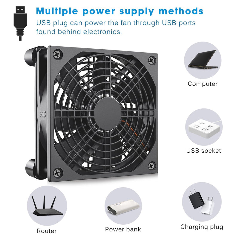 120mm 5V USB Quiet Computer Cooling Fan with Multi-Speed Controller for Router WiFi Modem Xbox TV Box DVR Playstation Receiver and Other Electronics Cooler 120mm router cooling pad