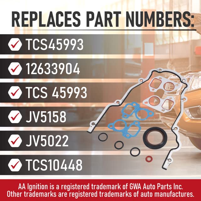 Engine Timing Cover Gasket Set - Replaces TCS45993, 12633904, Compatible with Buick, Cadillac, Chevrolet, GMC, Hummer - 4.8L 5.3L 5.7L 6.0L 6.2L Rainier, Escalade, Avalanche, Sierra, Silverado, Yukon Gasket Set TCS45993
