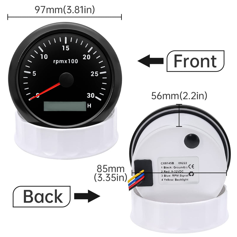 ARTILAURA Tachometer Boat Tacometro 85mm 3-3/8" 3000 RPM Gauge 7 Color Waterproof for Marine Car AUTO Truck 9-32V (Black) Black