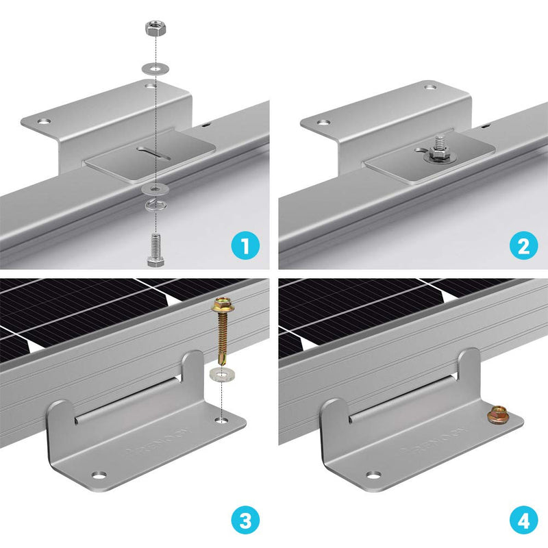 Renogy Solar Panel Mounting Z Brackets Lightweight Aluminum Corrosion-Free Construction for RVs, Trailers, Boats, Yachts, Wall and Other Off Gird Roof Installation, one set of 4 Units,Gray 1 Set Z Bracket