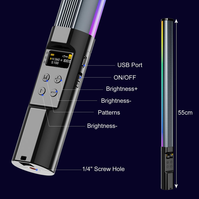 NA430 PRO RGB Light Wand Video Selfie Handheld Light Stick APP Control 2500k-9900K 24 Effects 2600mAh Rechargable for Photography Studio (NA430 PRO) NA430 PRO