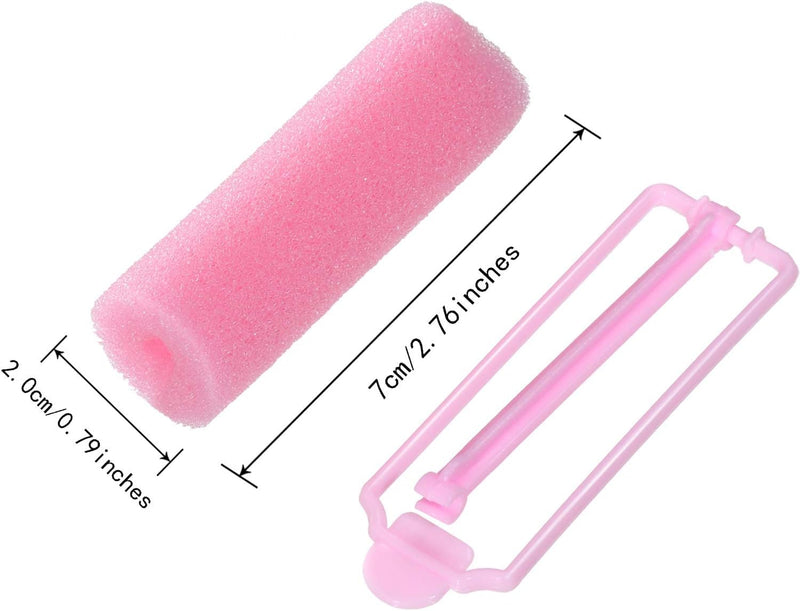 Soft Sponge Hair Rollers 12 Pack, Overnight Curlers, Pink | For overnight styling, built-in fastening bands, no separate pins or clips, gentle hold, suitable for women and girls