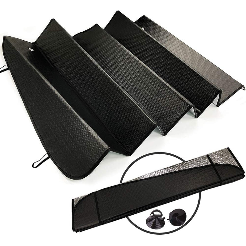 Big Hippo Front Car Sun Shade Windshield, Jumbo/Standard Sunshade Keeps Vehicle Cool UV Ray Sun Visor Protector Sunshades - Easy to Use Folding Sun Shade - Silver/Black Sides(Size: 55.16 X 27.5inch) black Black-55.16 x 27.5 inches
