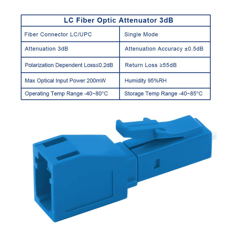 FLYPROFiber- 3dB LC Attenuator LC/UPC SM Single Mode Fixed Fiber Optic Attenuator, Male-Female, 10pack 3db/LC 10