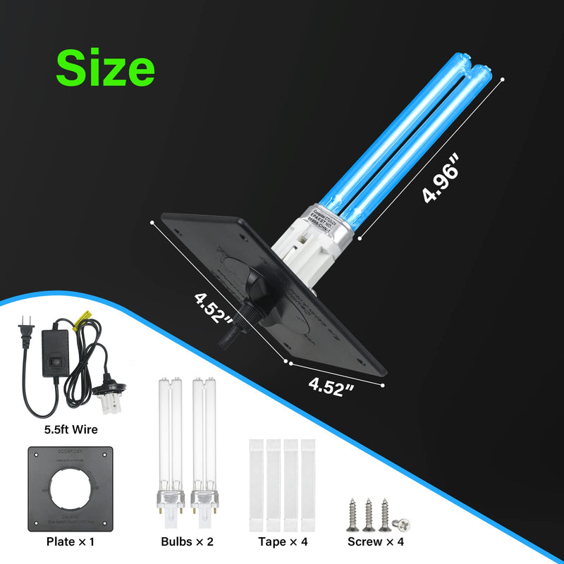 COOSPIDER 9W HVAC UV Light Lamp, Air Purifier for Whole House, UVC Light in Duct for AC Duct with 1 Spare Bulb, 253.7nm Wavelength Ozone Free 110V (CTUV-D9) 9W Lamp