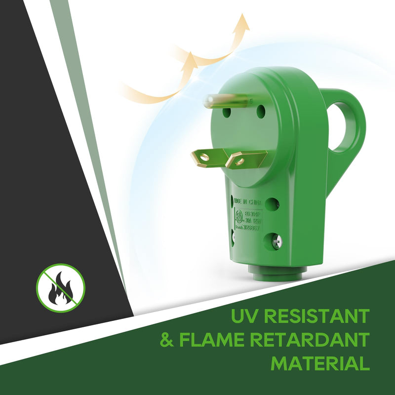 RVGUARD 30 Amp RV Replacement Plug, NEMA TT-30P, 30 Amp 125 Volt Replacement Plug with Disconnect Handle, Green 30M