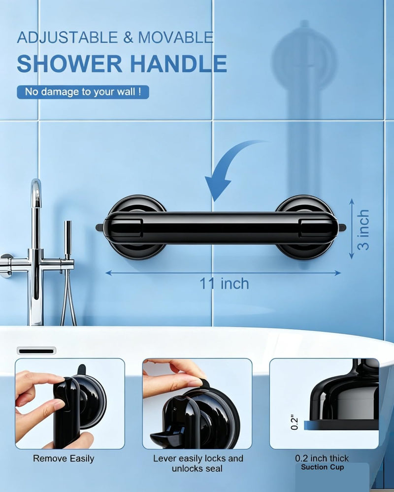 Grab Bars for Bathtubs and Shower (2 Pack), 11 Inch Shower Handle Bathroom Safety Suction Grab Bar for Bathtub for Elderly & Children