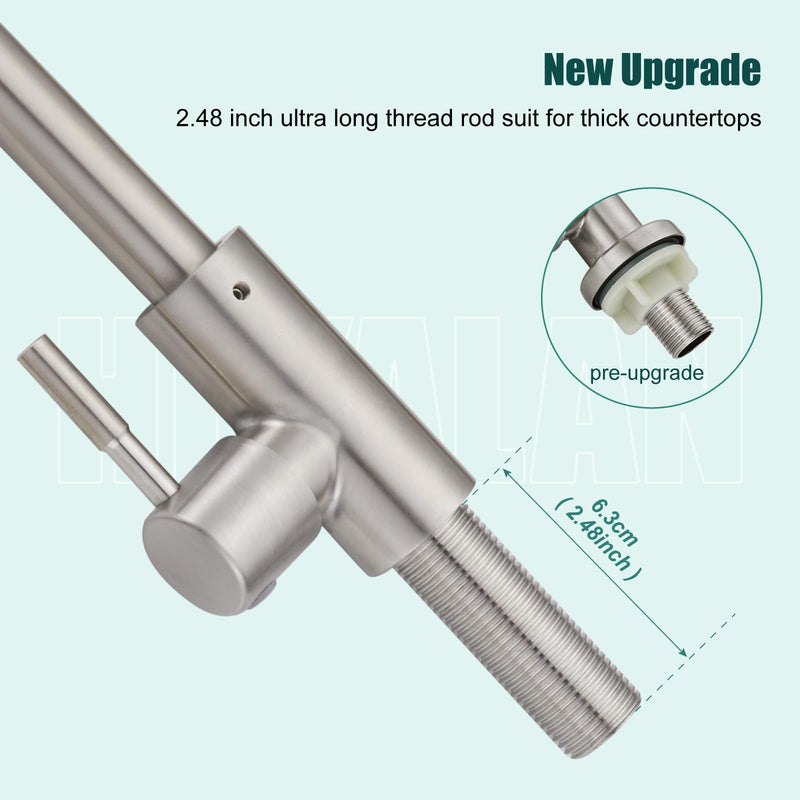 Heyalan Faucet Cold Water Only Single Lever Handle SUS304 Sink Bar Tap 360 Degree Swivel Spout Decked Mounted Longer Thread Pipe,Brushed Nickel Brushed Nickel