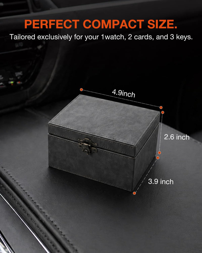 NEVERLAND Faraday Box for Car Keys, Key Fob Protector, RFID Key Box, Small | Fits 3-5 Keys, Car key signal blocker box, dual-layer shielding, sturdy wood frame, Crazy Horse PU leather