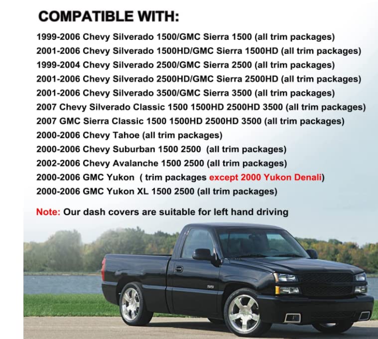 Dash Cover Mat Pad Custom Fit for 1999-2006 GMC Sierra/Chevy Chevrolet Silverado,2000-2006 GMC Yukon XL/Chevy Suburban Tahoe Avalanche,Dashboard Cover Carpet (99-06 Dark Gray) Y55 99-06 dark gray