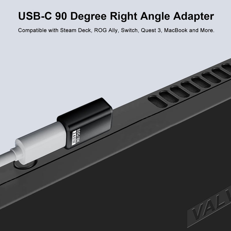 AreMe 80Gbps USB-C 90 Degree Adapter 2 Pack, Black | 240W, 16K/Dual 8K, Right Angle Male to Female Extender, for Thunderbolt 5/4/3, Steam Deck, ROG Ally, Switch2, MacBook Black-H90