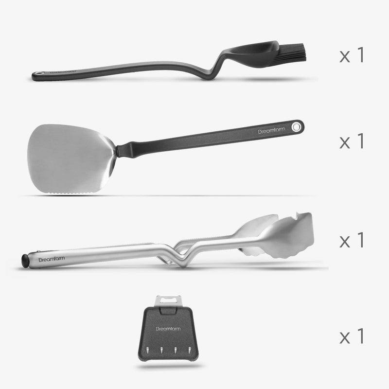 Dreamfarm Premium & Durable Barbecue Set with BBQ Brizzle, Clongs, Chopula, & Magnetic Utensil Holder - Stainless Steel