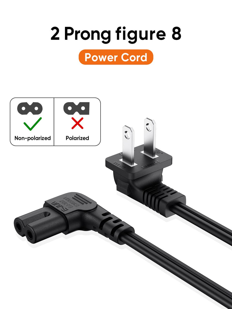 CableCreation 2-Pack 10 Feet Angled 2-Slot Non-Polarized Angle Power Cord (IEC320 C7 to Nema 1-15P), 3M/Black 10ft/2-Pack