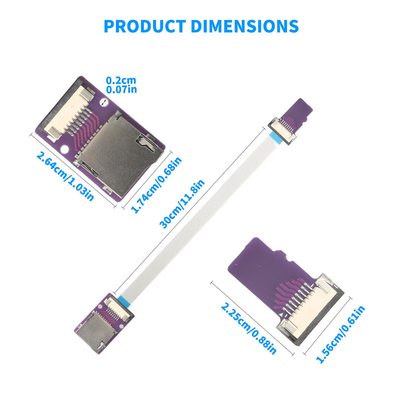 30cm /11.8 in Micro SD Flexible Extension Cable Adapter, 2Pack | Cables with Stable Signal, Compatible with Raspberry Pi, Arduino, and 3D Printers