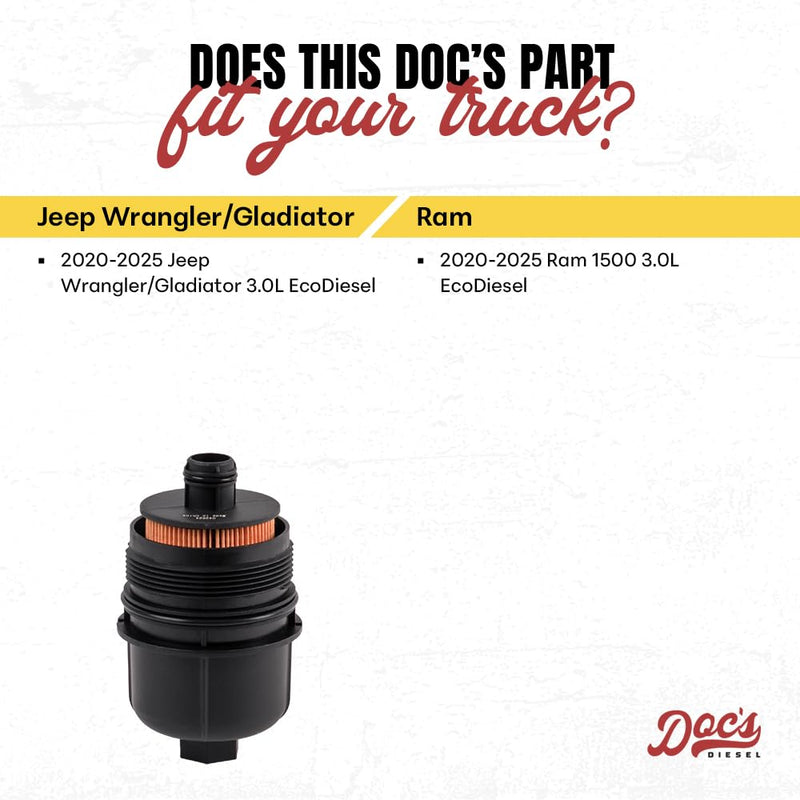 Doc's Diesel Oil Filter D11880 | Compatible with Jeep Wrangler/Gladiator 3.0L EcoDiesel 2020+, RAM 1500 3.0L EcoDiesel 2020+ | Replaces 68507598AA, 68498720AA