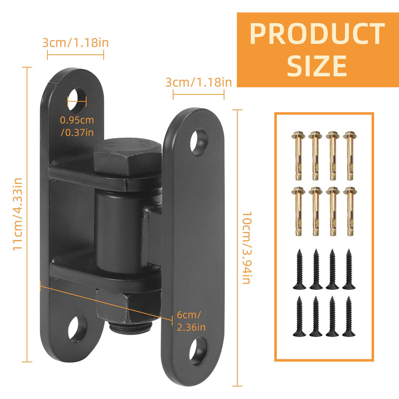 Heavy Duty Gate Hinges, Wall Mount Gate Hinge with Screw for Farm Gates, Wooden Fences, Metal Gates, Black-2 Pairs(Bolts Removable) Black-2 pairs(Bolts Removable)