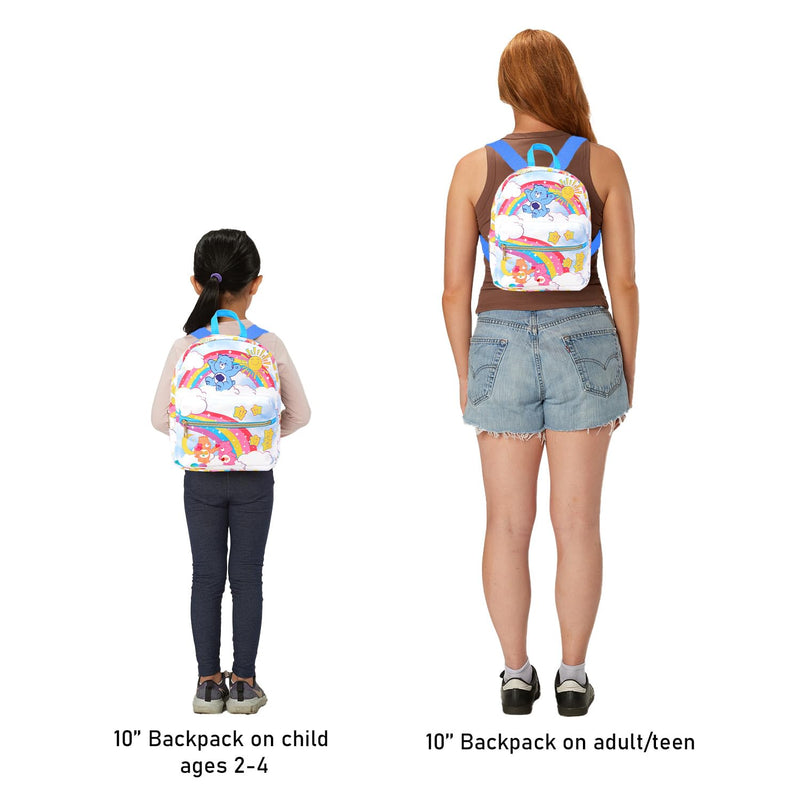 Care Bears Mini Backpack for Girls - 10” Faux Leather Care Bears Backpack with Front Pocket Plus Bottle | Care Bears Backpack Bundle