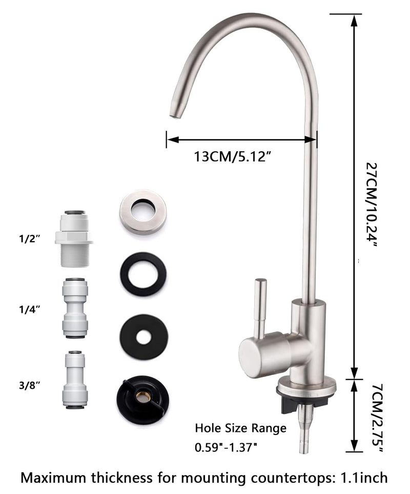 Drinking Water Faucet for Kitchen,100% Lead-Free Reverse Osmosis Faucets,Stainless Steel Kitchen Filtered Water Faucets,Brushed Nickel RO Faucet with Longer Thread Pipe Standard
