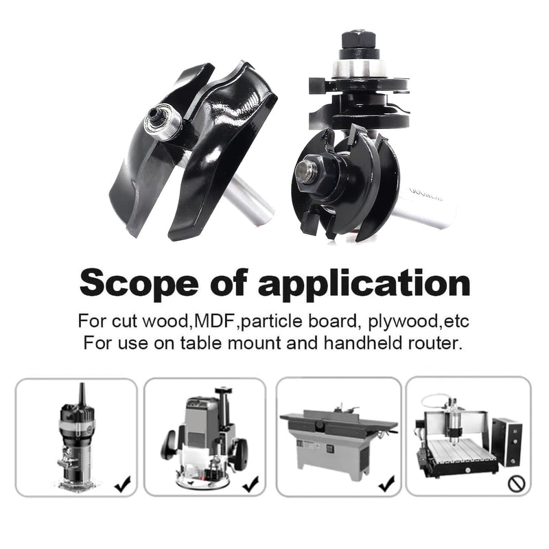 3PCS Cabinet Door Raised Panel Router Bits Set 1/2 Shank, Carbide Woodworking Tools, for Making Door & Window Frames, (Tenon Joint Cutter Diameter: 1-5/8")