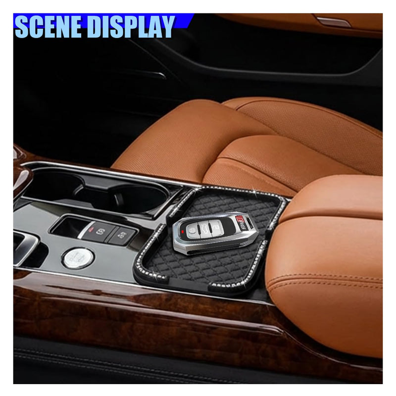 Bling Rhinestone Car Dashboard Non-Slip Mat (Diamond) | Double-Groove Automotive Cell Phone Holder, Reusable Anti-Slip Mat, Vehicle Sticky Pads for Keys, Coins, Cards, Sunglasses Diamond