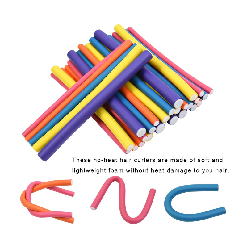 30 Pieces Flexi Curling Rods 9.45 Inch Bendy Foam Curler Rollers No Heat Hair Curlers for Medium and Long Hair Sleeping Overnight (5 Colors) 1 count (Pack of 30)
