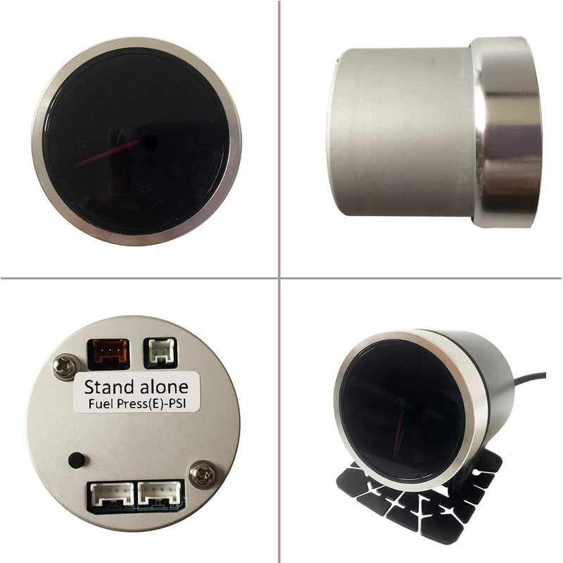 52mm 2-1/16" Fuel Pressure Gauge 7 Color 0-80 PSI Meter with Press Alarm Includes Electronic Sensor and Stepper Motor - Black Dial - Smoked Lens