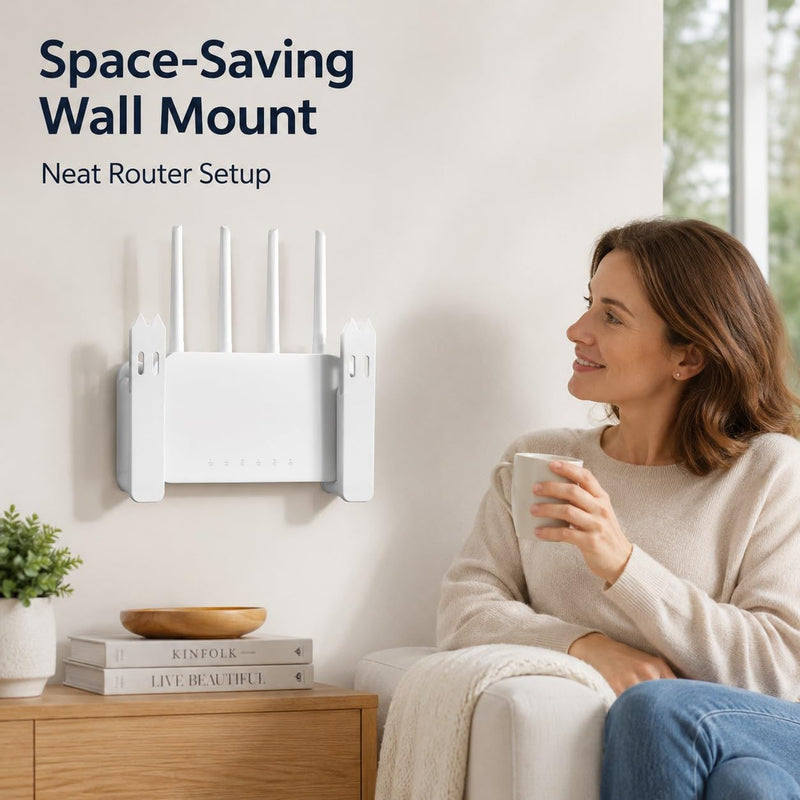 Wall Mount Router Holder, Adhesive Wall Mounted Router Brackets, Adjustable Router Support Stand for Routers, Modems, Set Top Boxes, Cable Boxes and Network Devices, White