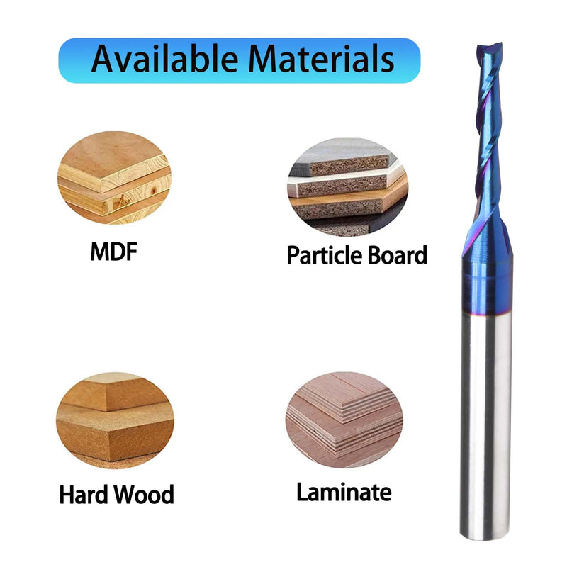 2PCS CNC Router Bits 1/4 Inch Shank 1/8 inch Cutting Diamete Spiral Up Cut End Mill with Nano Blue Coating for Carving Standard milling, Finish and Boring … 2