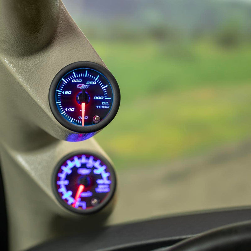 GlowShift Tinted 7 Color 300F Oil Temperature Gauge Kit - Includes 1/8-27 NPT Electronic Sensor & Wiring - Multi-Color Display - Black Dial - Smoked Lens - for Car & Truck - 2-1/16" 52mm