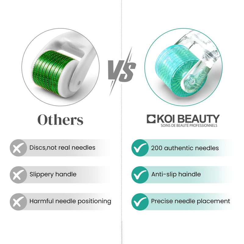 Derma Roller 1mm - 200 Real Individual Titanium Needles - KOI BEAUTY Microneedling Roller for Face, Beard & Hair Growth - At Home Micro Roller for Scalp, Skin Exfoliation & Beauty Care #1.0