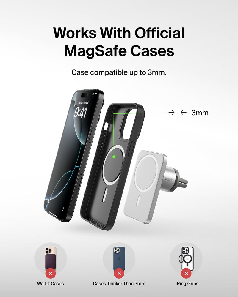 Belkin Magnetic Vent Mount Pro, MagSafe-Compatible Phone Holder for iPhone | Car phone mount, iPhone 17/16/15, Pixel 10 compatible, air vent mount, hands-free driving, road trips New
