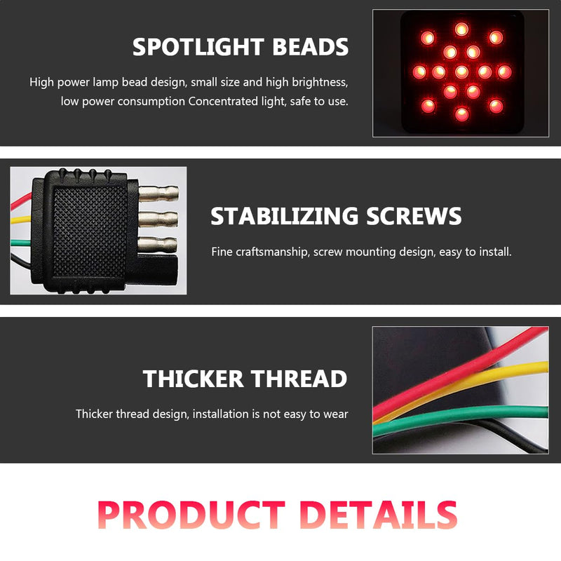 15 LED Brake Light Trailer Hitch Cover, Smoked Lens Square Brake Tail Light w/Trailer Adapter Pin, 12V Super Bright LED Towing Hitch Lighting Accessories Fit 2" Receiver (Black) Black