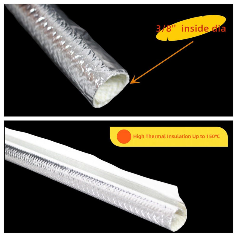 10mm - 3/8" Self-wrap Aluminum Heat Shield Sleeve Thermal Reflective Side Entry High Temperature for Hoses, Wire Harnesses, Cables, Automotive, Exhaust 39" (1 Meter) 10mm - 3/8" Dia - 39" Long