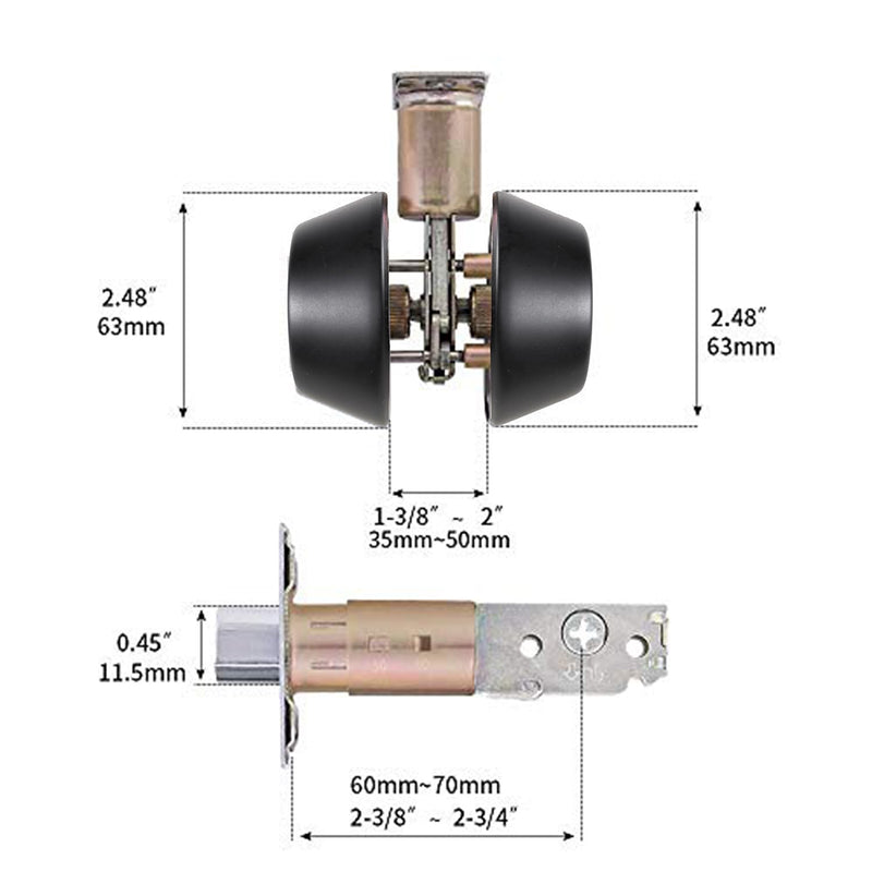 Double keyed Deadbolt Lock - Keyed on Both Sides, 2-Way Adjustable Cylinder Deadbolt (Privacy/Passage), Satin Stainless Steel(Black, Double Side) Black