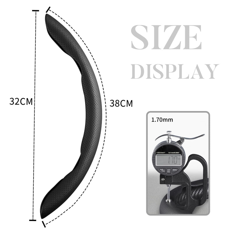 Car Steering Wheel Cover Leather Snap On 3Pcs Set Non-Slip Protector Wrap Steering Wheel Accessories 14.5-15 inch Universal Black Black A