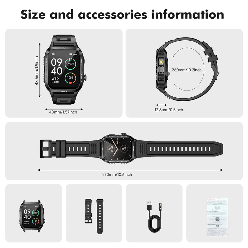 ALLENERGY Smart Watch for Men (Answer/Make Call) 1.96IN Waterproof SmartWatches with Flashlight 30+ Days Extra Long Battery Life 24/7 Fitness Tracker for 100+ Sport - Gift for Friend and Family