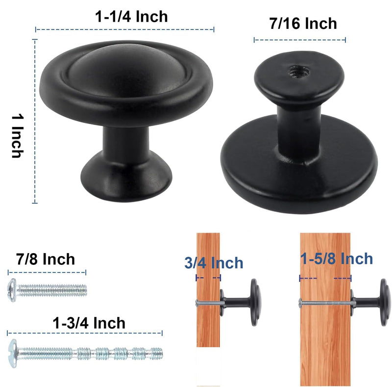 TamBee 30 Pack Cabinet Knobs 1-1/4 Inch Matte Black Round Drawer Knobs | Solid Aluminum Kitchen Cabinet Hardware Dresser Knobs for Cabinets Cupboard Bathroom 30 PCS