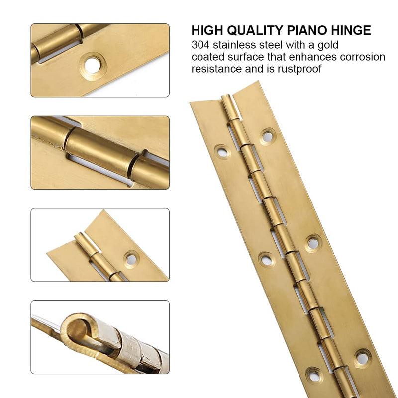 16 Inch Gold Stainless Steel Piano Hinges, 4 Pcs Continuous & Piano Hinge with Holes, Heavy Duty Piano Hinge 0.04" Leaf Thickness, 1.2'' Open Width for Furniture Cabinet Door Wooden Box Woodworking 16 Inch