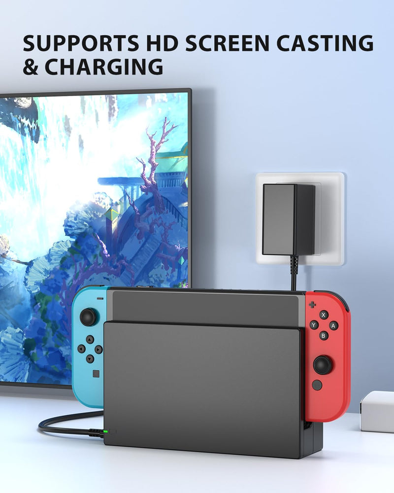 TV Dock Station for Switch/Switch OLED Replacement 3-in-1 – Includes Original IC Module, AC Charger & High-Speed HDMI Cable, Supports 1080P HD Output & Console Charging (Not Compatible with Switch 2)