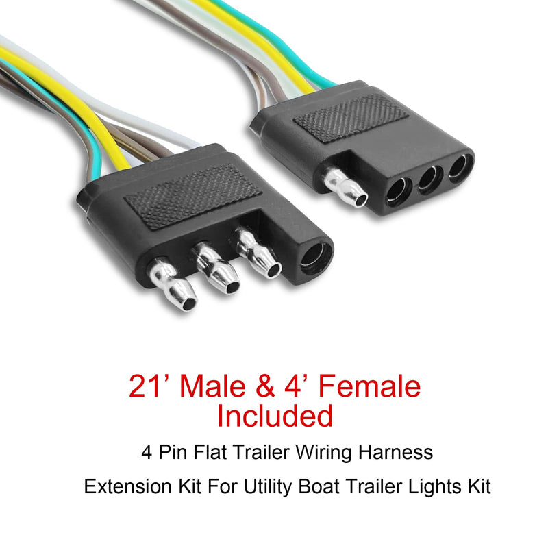 LIMICAR Trailer Wiring Harness Kit, 25ft Trailer Wire with 4 Flat Extension Connector, 4 Pin Flat Wishbond Wiring Light Kit for Utility Boat