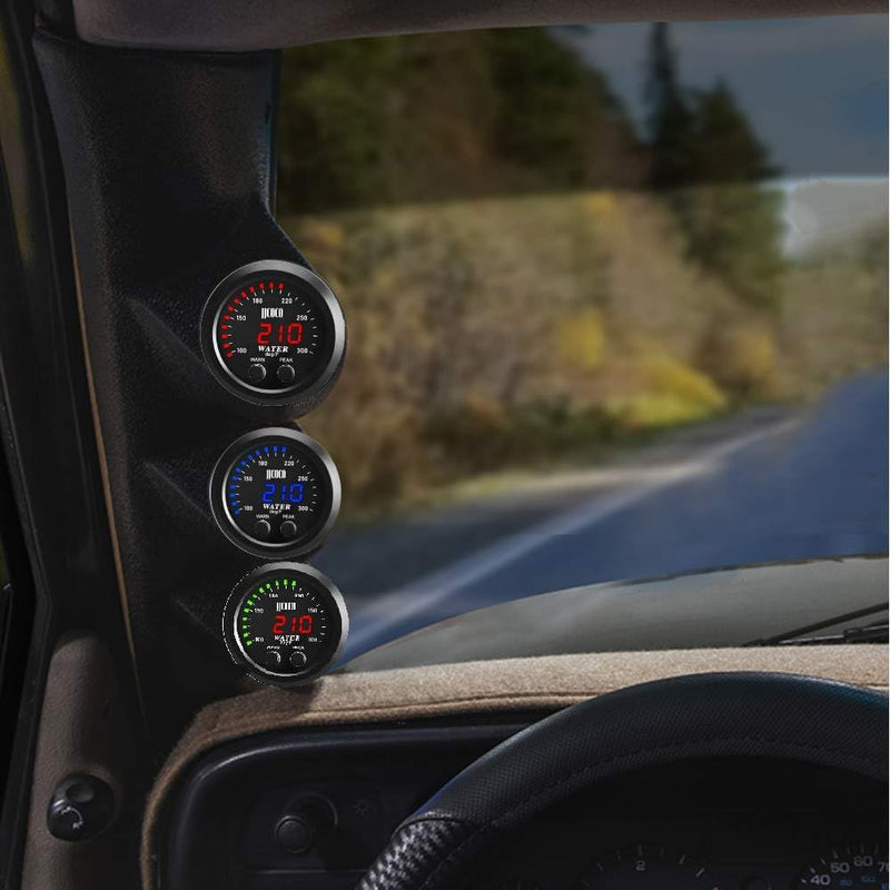 Universal 2Inch(52mm) Water Temperature Gauge with Alarm and 1/8NPT Sensor Car Digital Meter Temp 100-300F(-17~187C) Green Display Green water temperature gauge