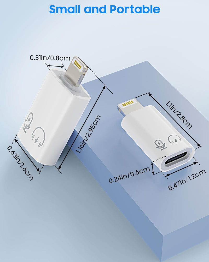 MoKo USB C Female to Lightning Male Adapter, Lightning Male to USB-A Female OTG Adapter Connector for iPhone 14/13/12/11 Pro Max/iPad/iPod/AirPods, Support 10W Fast Charging/Data Transfer/Audio White